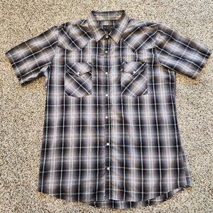 High Noon Mens Pearl Snap Shirt Size XL Gray Plaid Short Sleeves Western Country